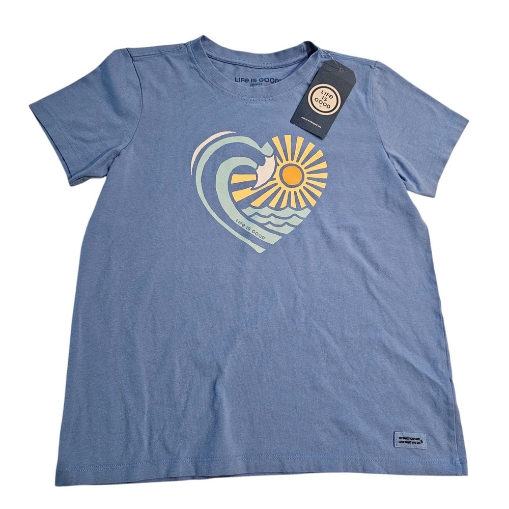 Life Is Good Womens Crusher Tee Blue Wave Heart Sun Graphic Medium - Picture 2 of 6